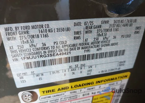 2025 Ford Expedition Tremor from USA, damaged, VIN 1FMJU1RG3SEA49421
